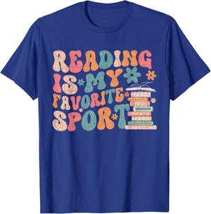 Funny Reading Is My Favorite Sport Retro Groovy Book Lovers T-Shirt - T-Shirt | Royal