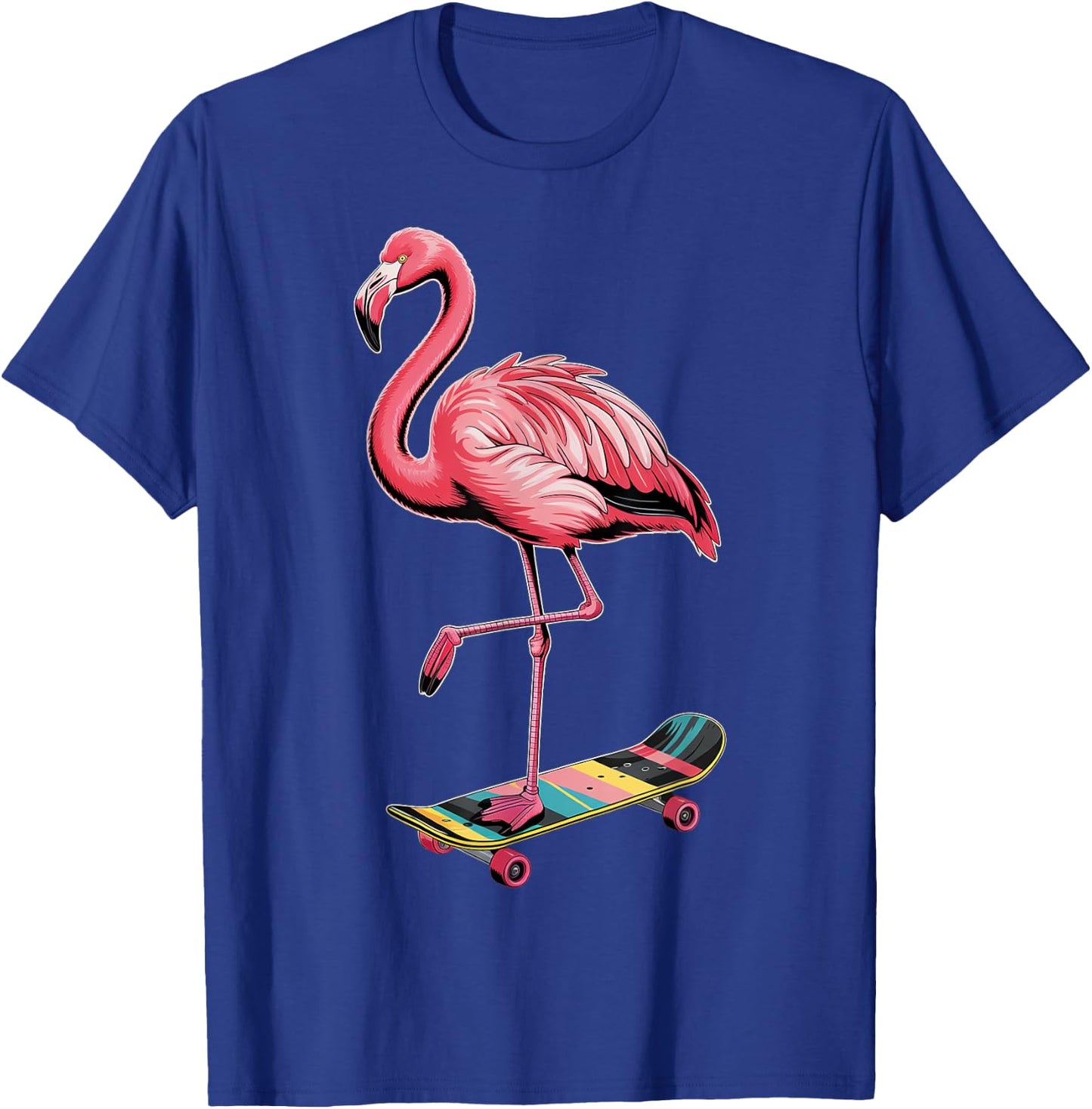 Stylish Flamingo Skateboard Enthusiast T-Shirt - T-Shirt | Royal