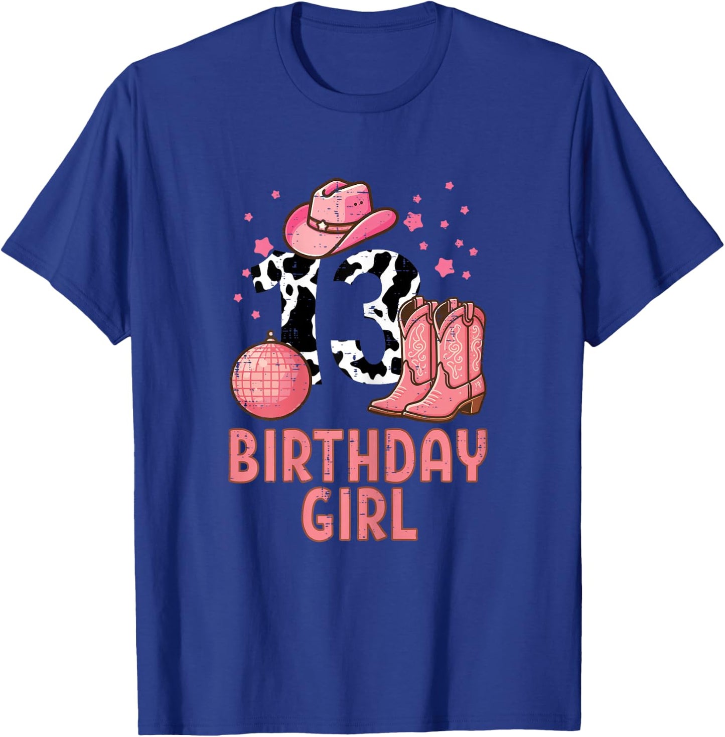 13th Birthday Cow Pattern Cowgirl 13 Year Old Bday Girls T-Shirt - T-Shirt | Royal