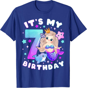 7th Birthday Girl 7 Years Mermaid Number 7 T-Shirt - T-Shirt | Royal