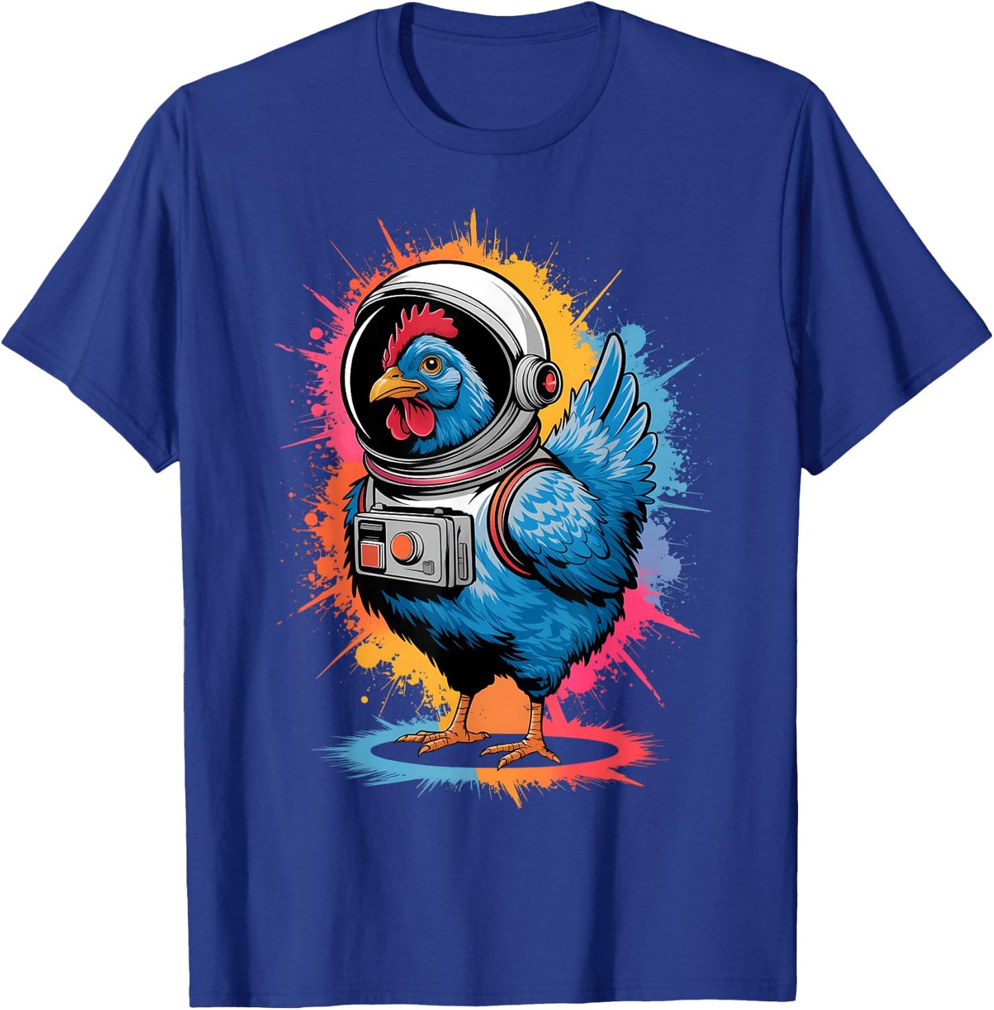 Funny Chicken Graphic Astronaut Chicken -Adults, -Kids Chicken Lover Black Small Classic Fit Imported Cotton, Polyester Short Sleeve T-Shirt - T-Shirt | Royal