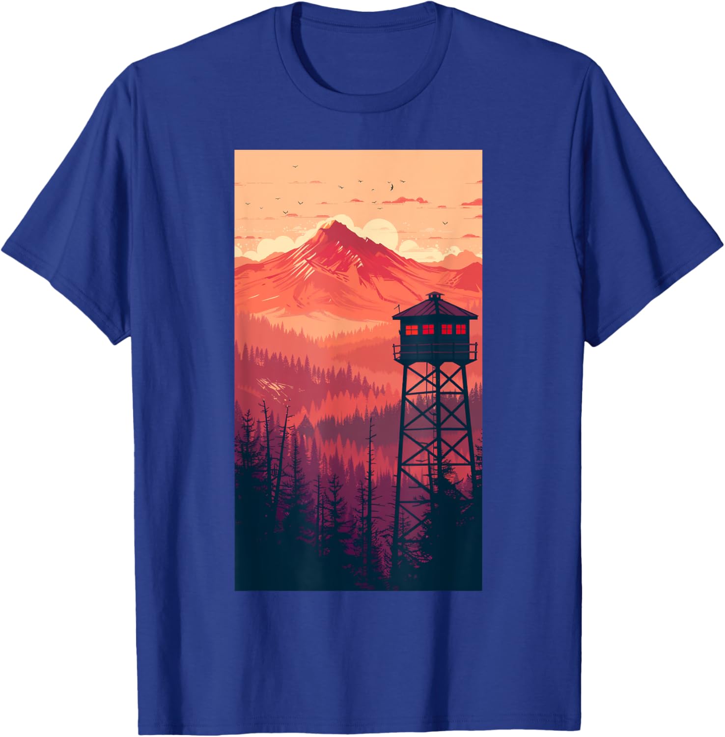 Fire Tower Landscape Mountain watch T-Shirt - T-Shirt | Royal
