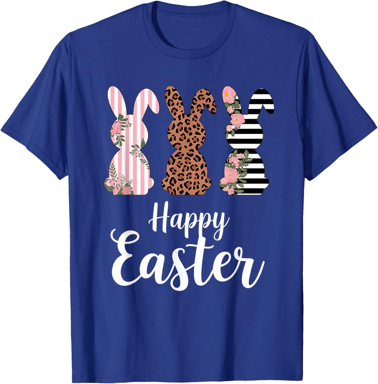 Happy easter Bunny Cute Pink Leopard Plaid Flower Bunny T-Shirt - T-Shirt | Royal