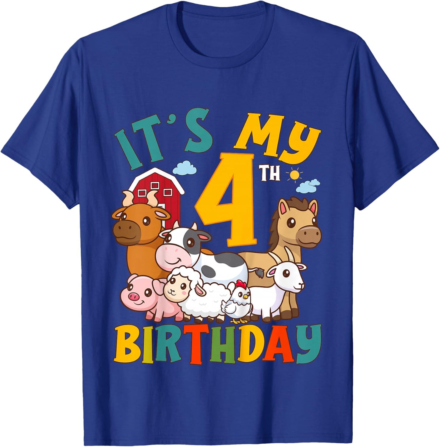 It's My 4th Birthday 4 Years Old Farm Animals Theme Kids T-Shirt - T-Shirt | Royal