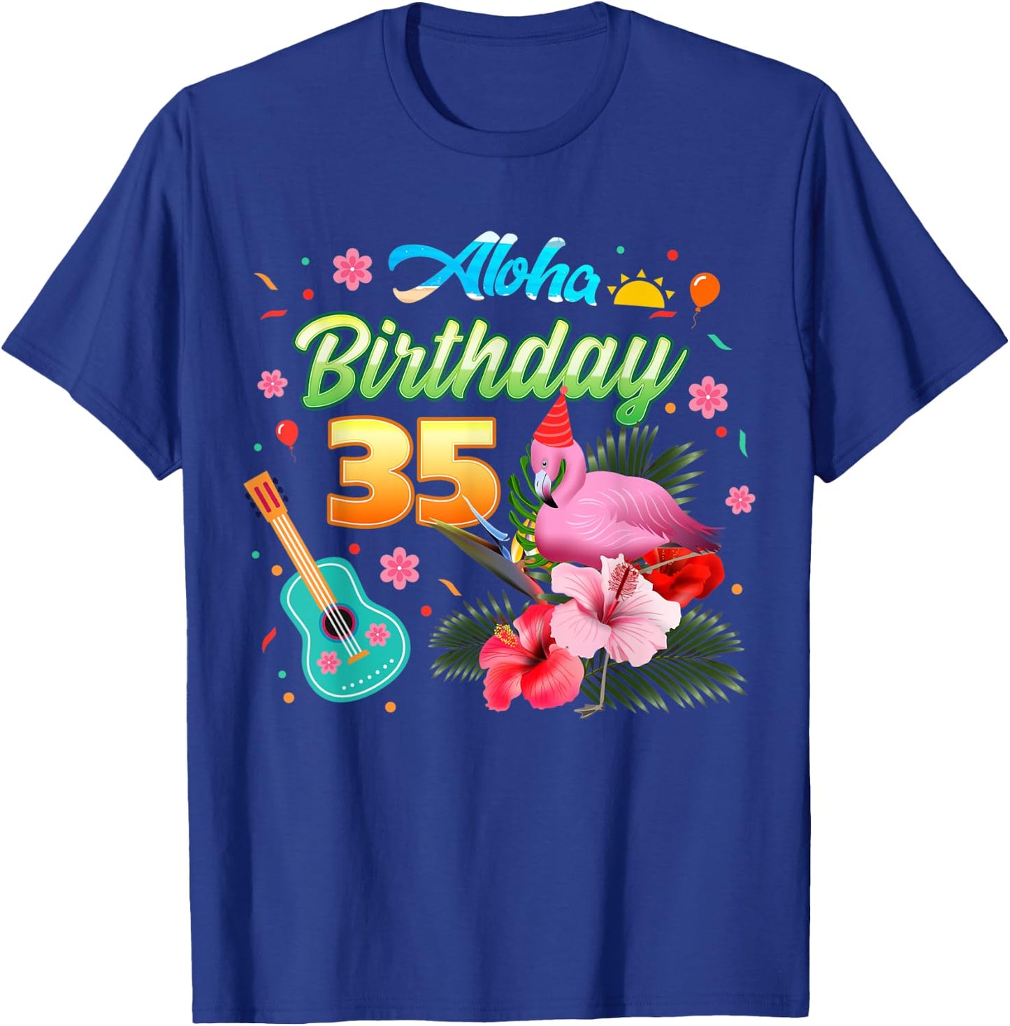 Aloha Hawaii 35 Year Old Birthday Flamingo Hawaiian 35th T-Shirt - T-Shirt | Royal