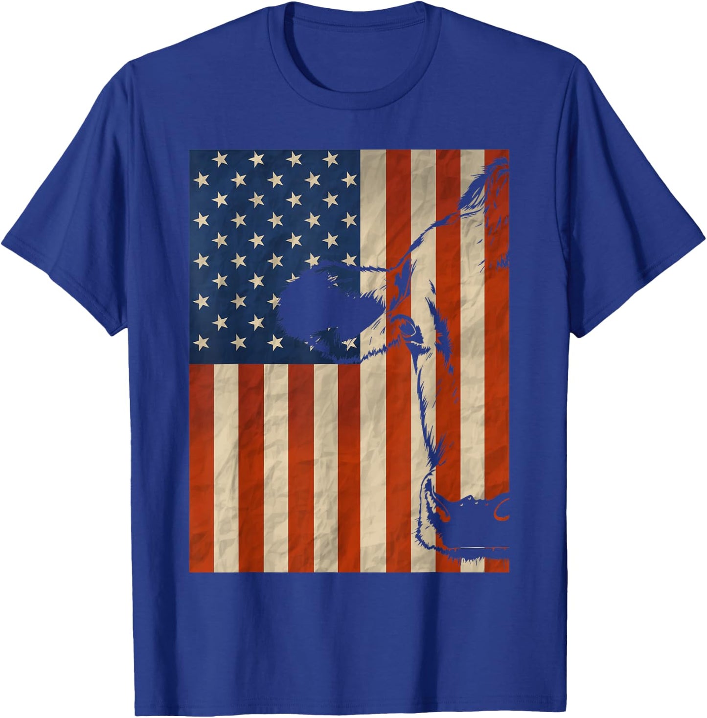 Cow American Flag Cattle Animal Lover Patriotic 4th of July T-Shirt - T-Shirt | Royal