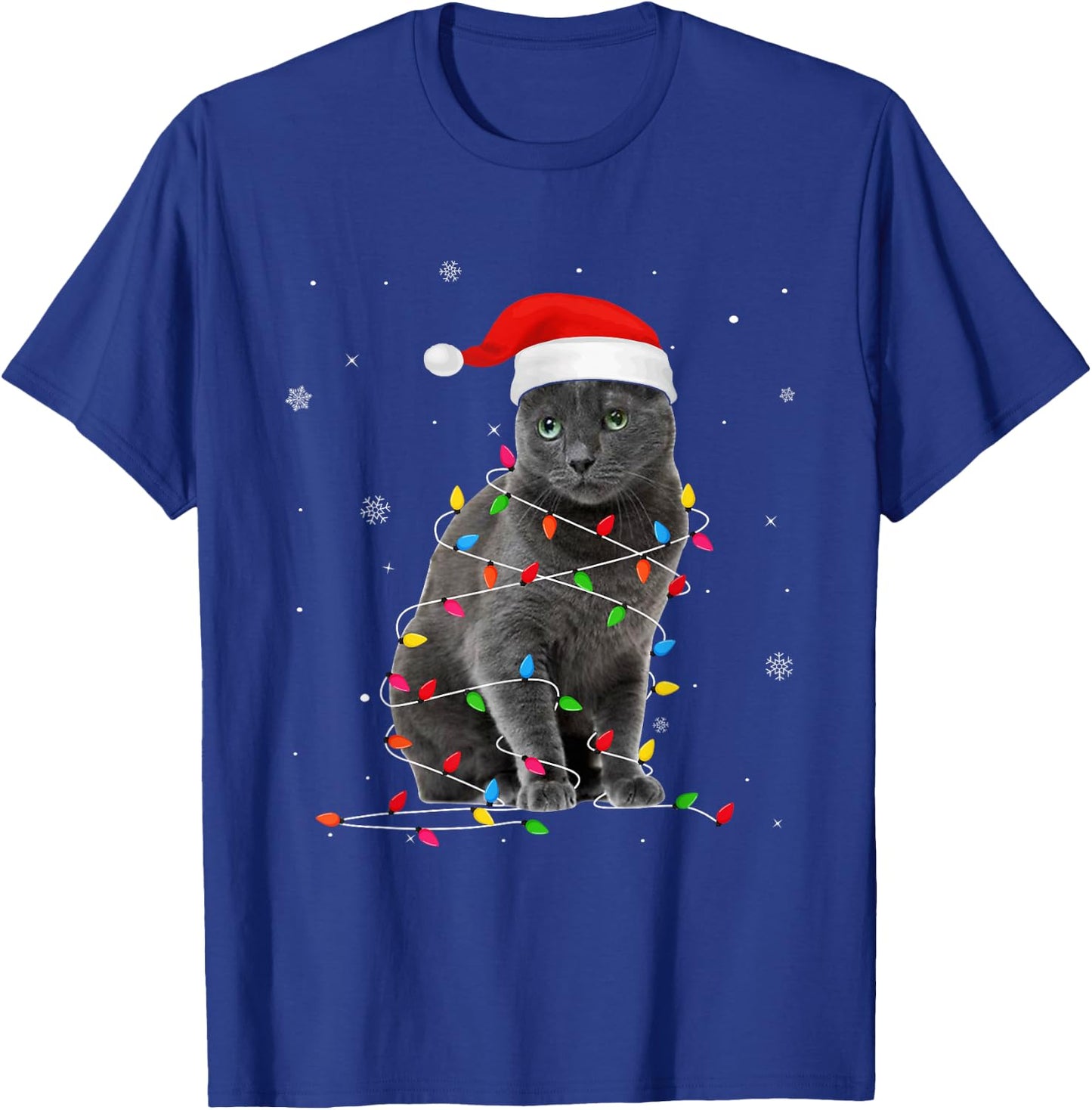 Funny Russian Blue Christmas Light Cat Dad Cat Mom Women Kids T-Shirt - T-Shirt | Royal