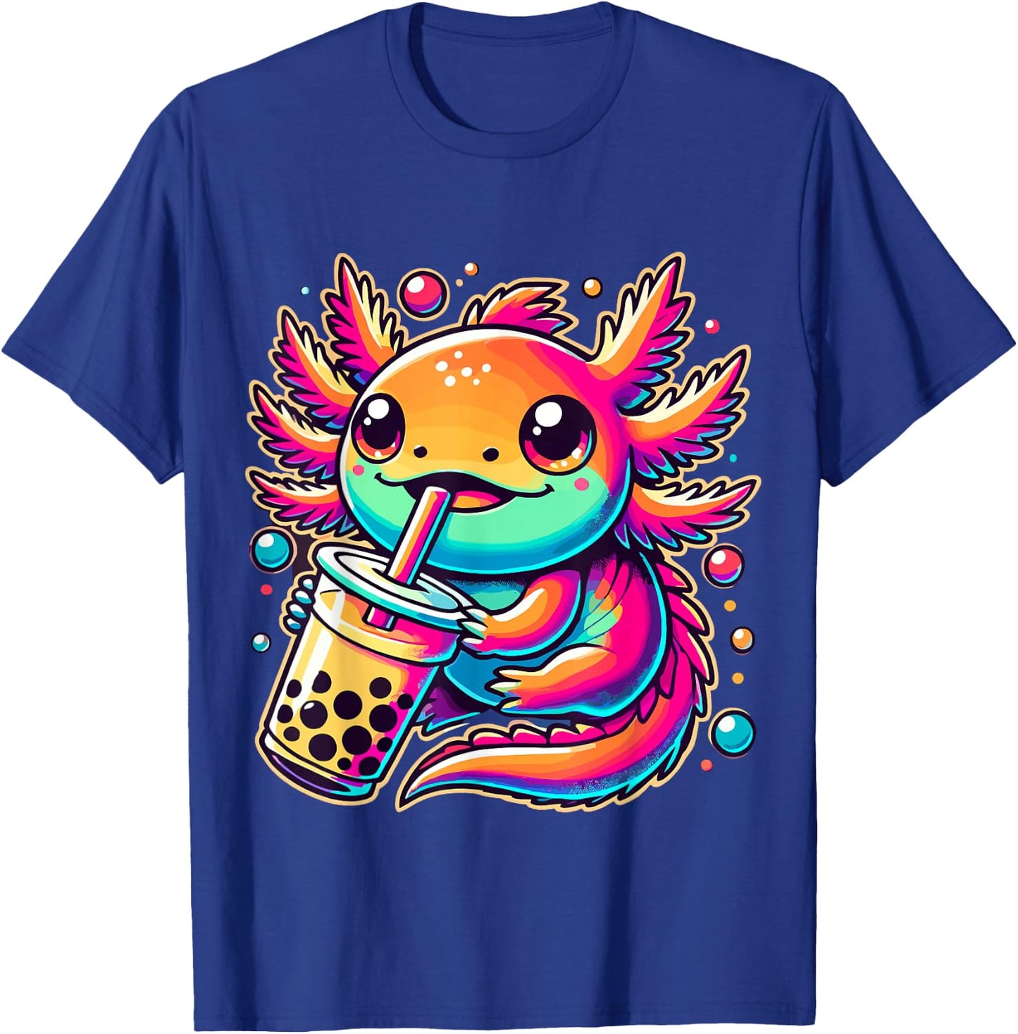Axolotl drinking Boba Tea Bubble Tea Kawaii T-Shirt - T-Shirt | Royal