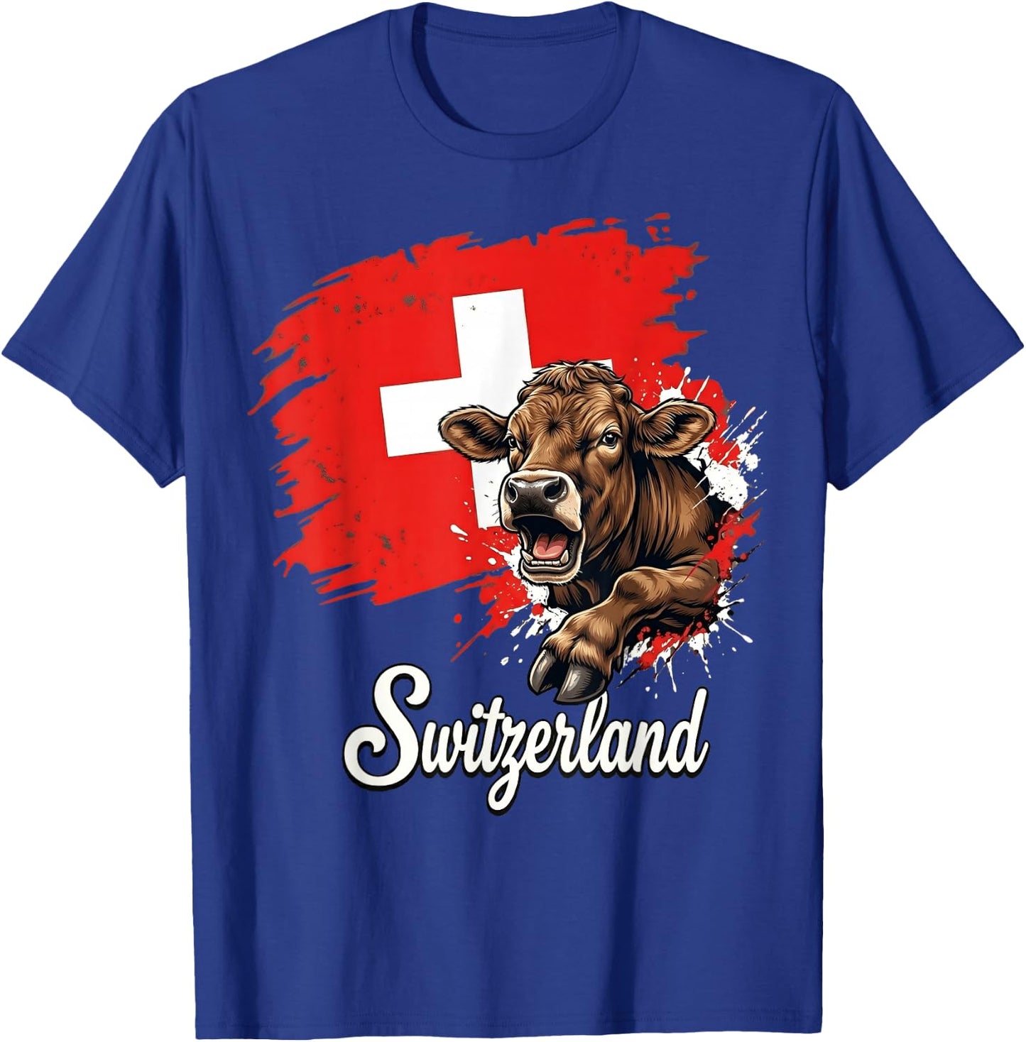Swiss Cow Flag Switzerland Patriotic Design T-Shirt - T-Shirt | Royal