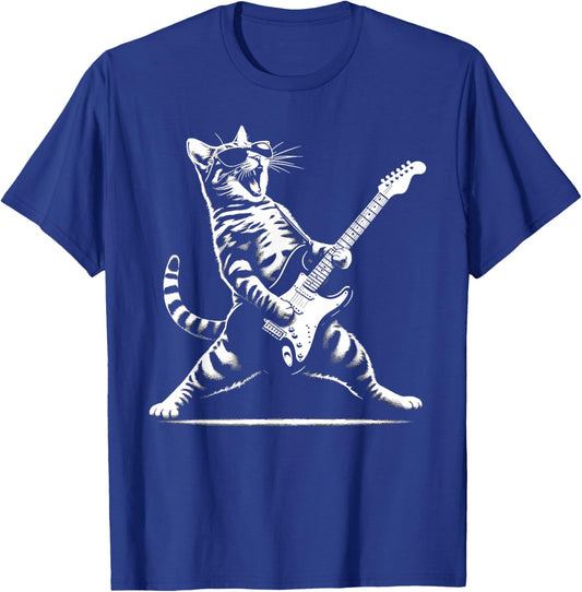 Guitar Cat Novelty Rock Music Band Concert Funny Cat T-Shirt - T-Shirt | Royal