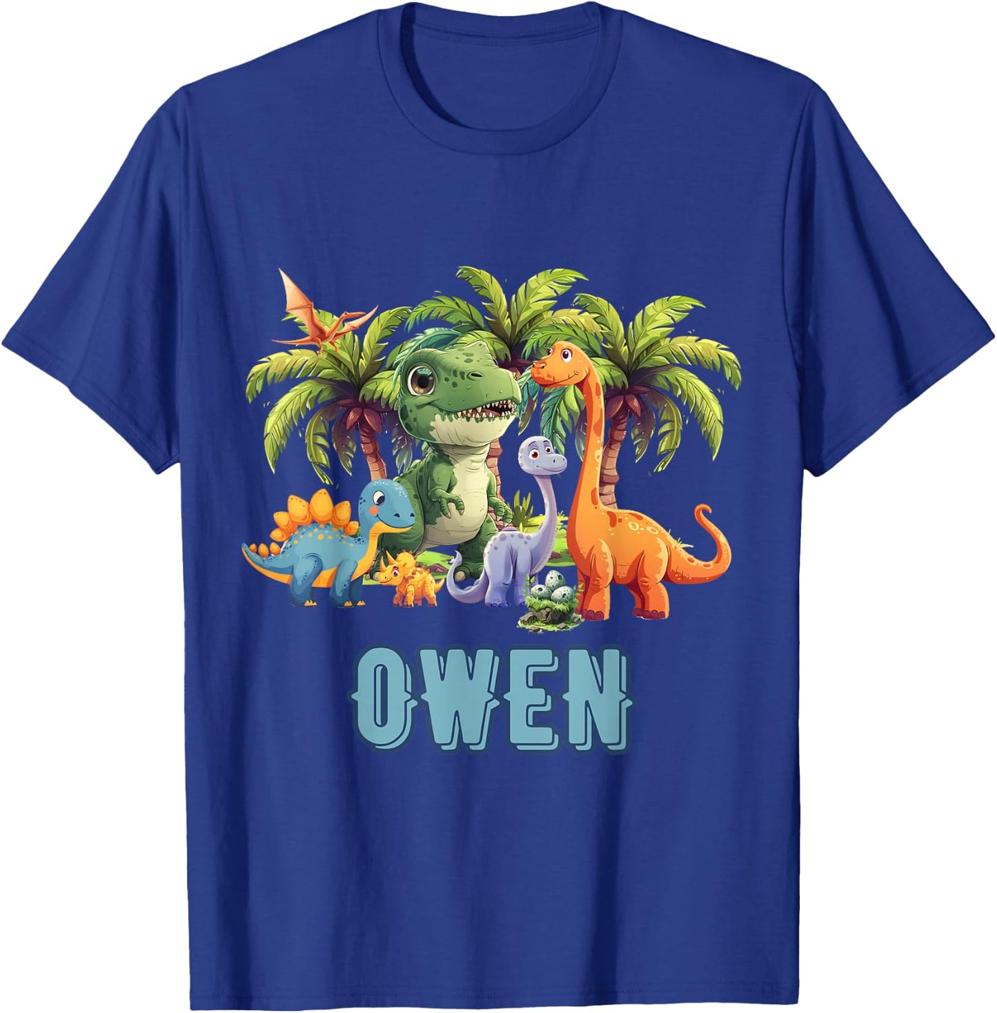 OWEN Dinosaur Personalized Custom First Name Toddler Fun T-Shirt - T-Shirt | Royal