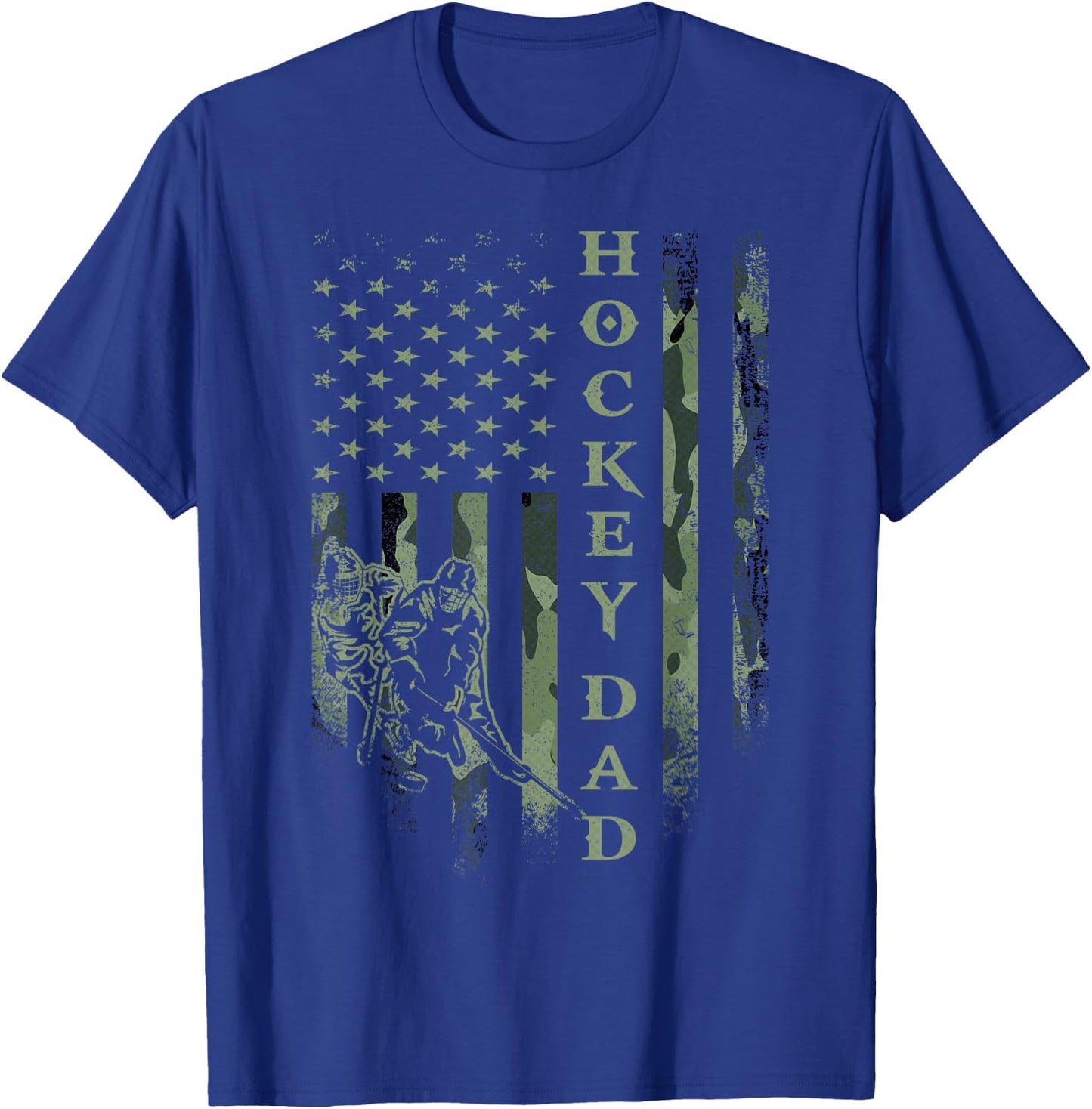 Vintage USA American Camo Flag Proud Hockey Dad Silhouette T-Shirt - T-Shirt | Royal