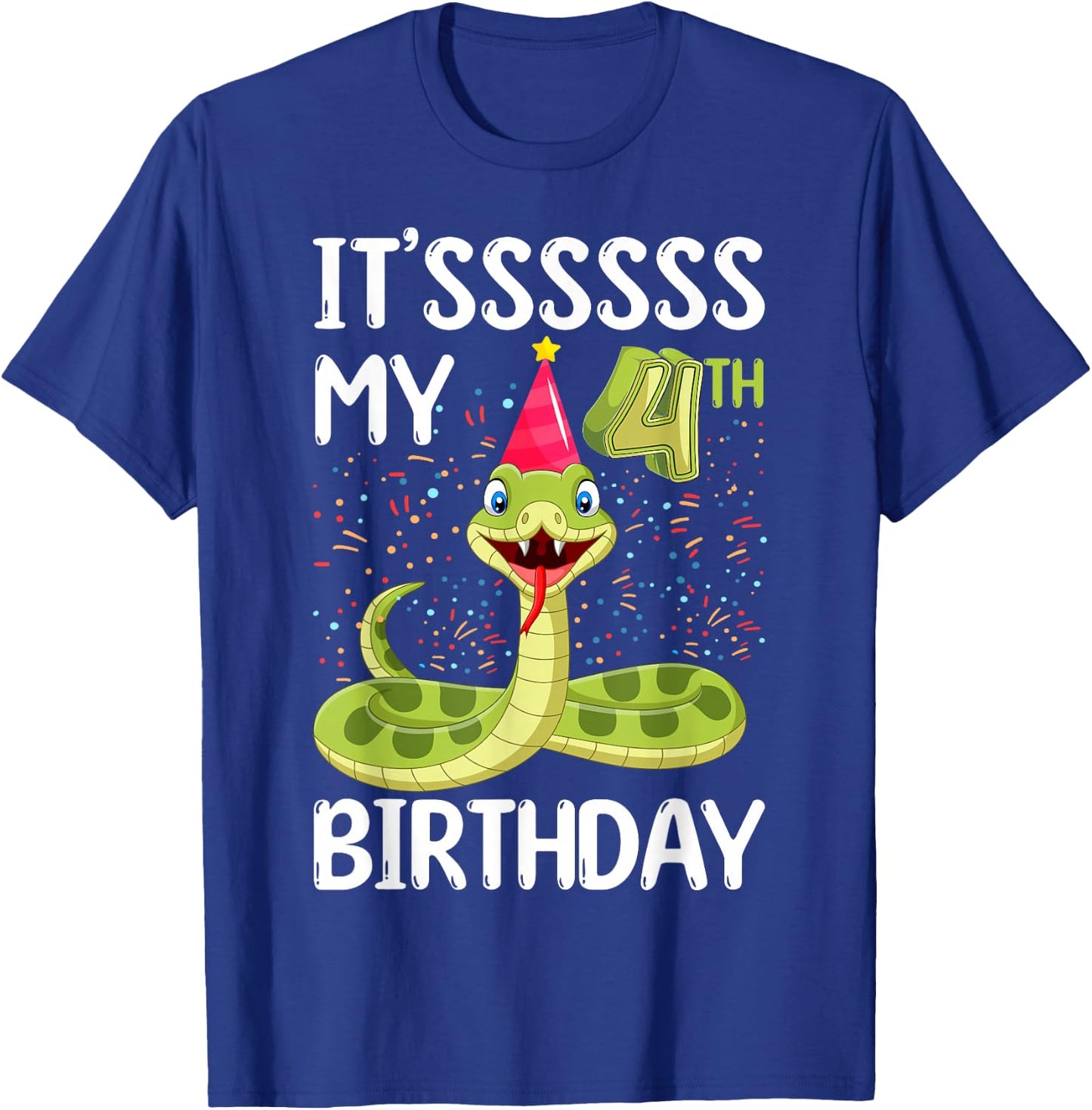 4th Birthday snake Party 4 Year Old snake lover B-day T-Shirt - T-Shirt | Royal