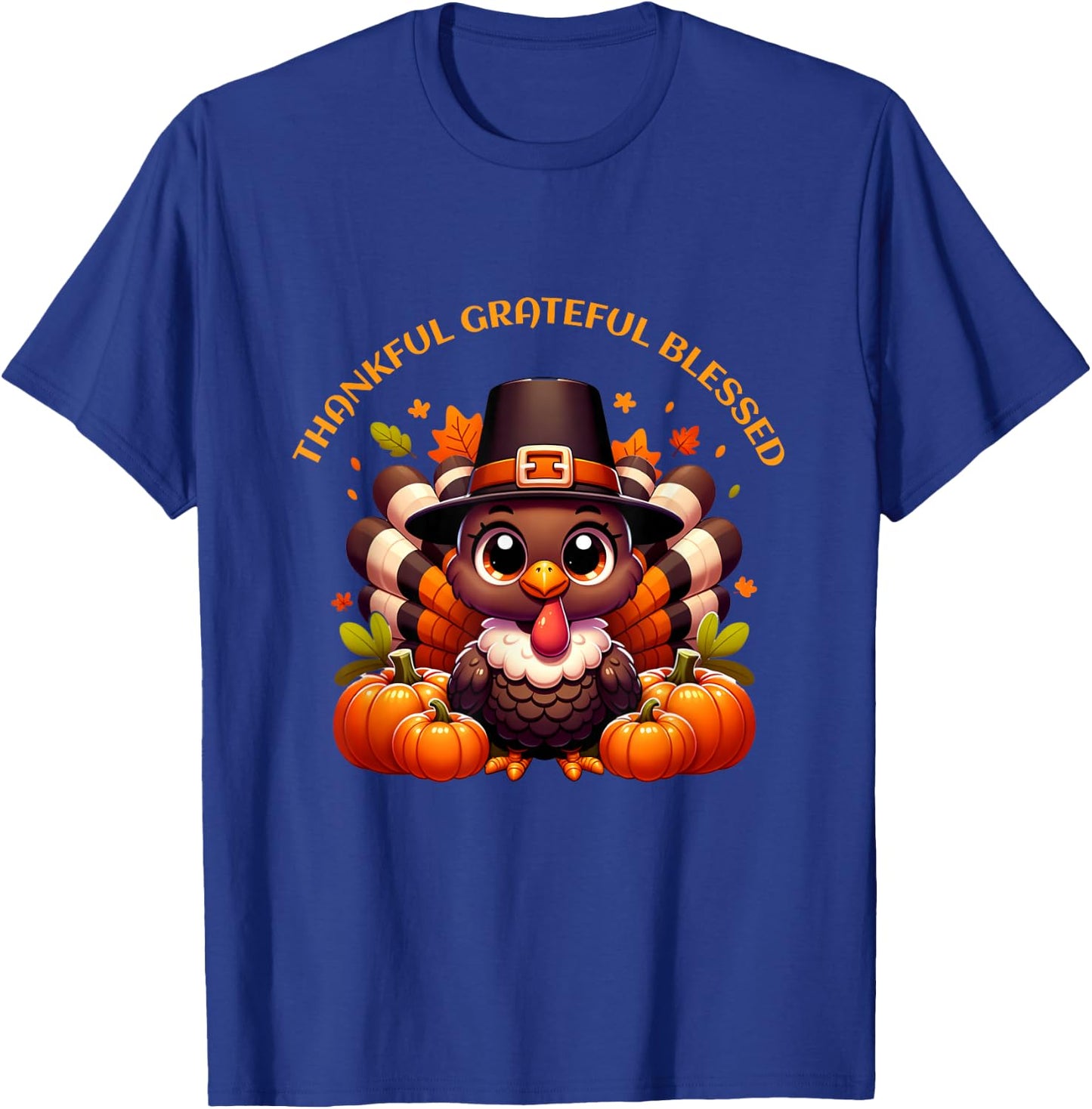 Thankful Grateful Blessed Cute Turkey Thanksgiving For Kids T-Shirt - T-Shirt | Royal