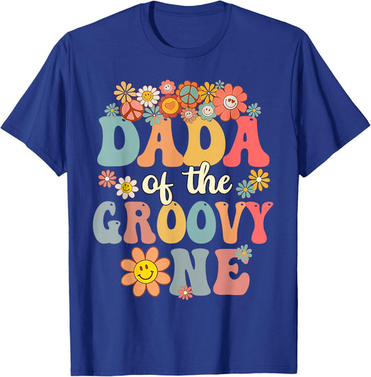 Retro Dada of Groovy One Matching Family 1st Birthday Party T-Shirt - T-Shirt | Royal