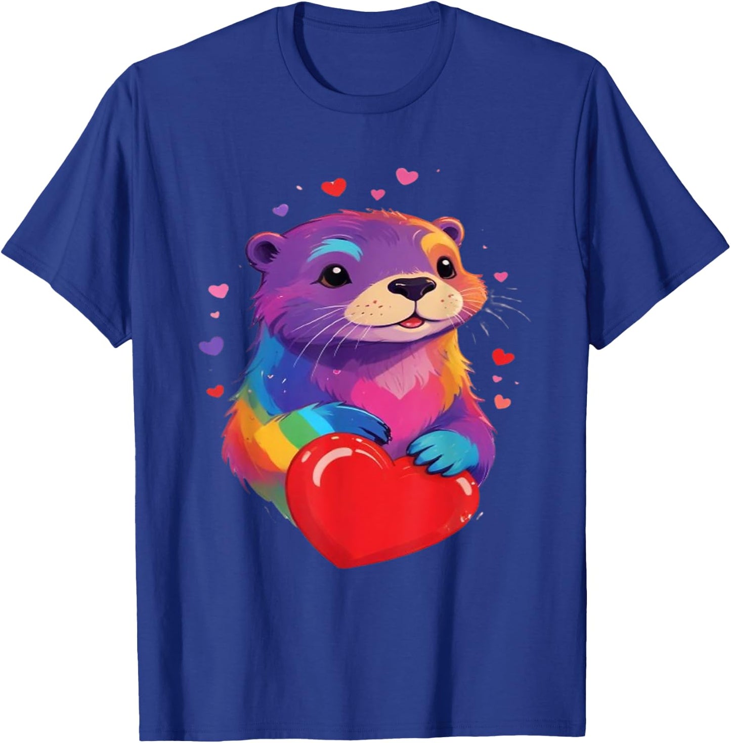 Otter Shirt - Otter Print Colorful Heart , Black, S T-Shirt - T-Shirt | Royal