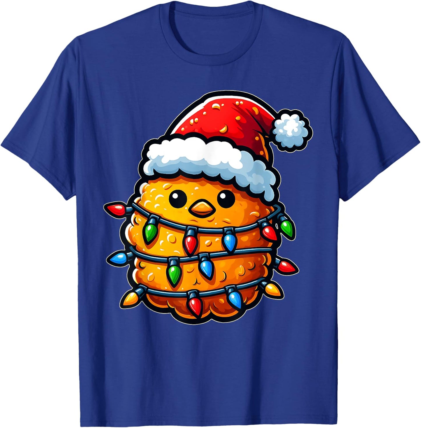 Cute Kawaii Chicken Nugget Nug Xmas Christmas Hat - -Adults, -Kids - Black - Small - Short Sleeve T-Shirt - T-Shirt | Royal