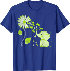Daisy Flower Lime Green Elephant Lymphoma Awareness T-Shirt - T-Shirt | Royal