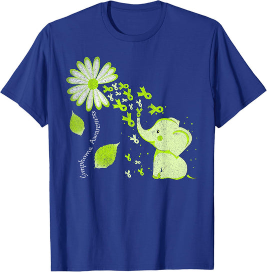 Daisy Flower Lime Green Elephant Lymphoma Awareness T-Shirt - T-Shirt | Royal