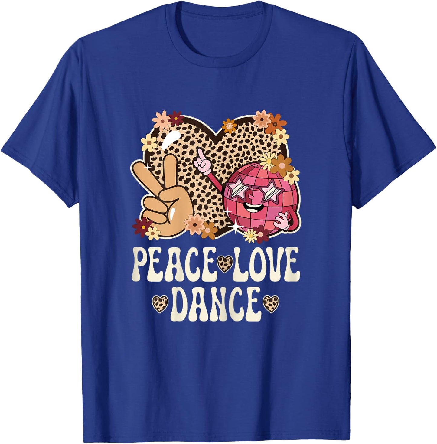 Peace Love Dance Lover Cheetah Print Women Girl Cute Dancing T-Shirt - T-Shirt | Royal