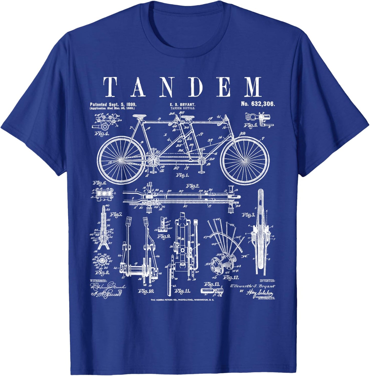 Tandem Bicycle Cycling Cyclist Biker Bike Vintage Patent T-Shirt - T-Shirt | Royal