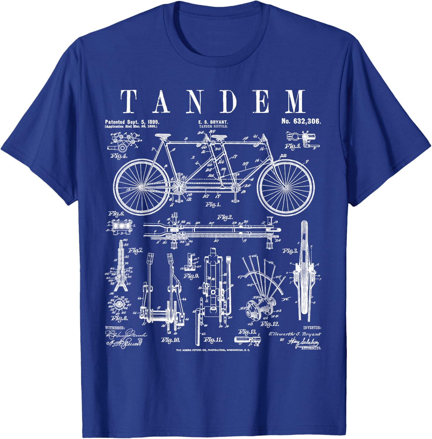 Tandem Bicycle Cycling Cyclist Biker Bike Vintage Patent T-Shirt - T-Shirt | Royal