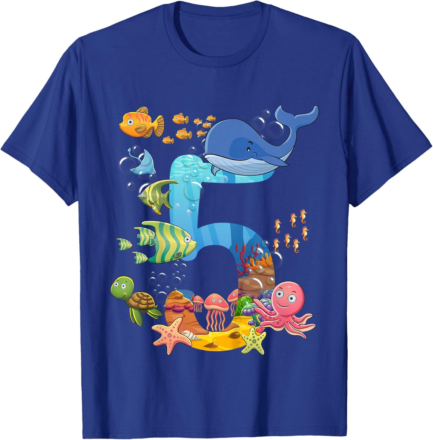 5 Years Old Sea Fish Ocean Animal 5th Birthday Boy Girl T-Shirt - T-Shirt | Royal