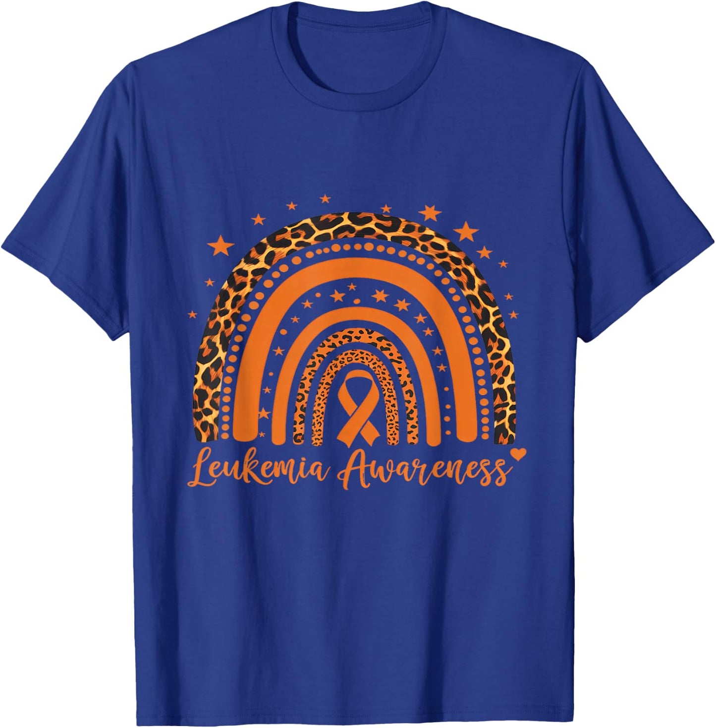 Leukemia Cancer Awareness Leopard Orange Ribbon Rainbow T-Shirt - T-Shirt | Royal