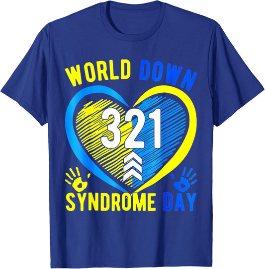 Blue Yellow Heart 21 World Down Syndrome Awareness Day T-Shirt - T-Shirt | Royal