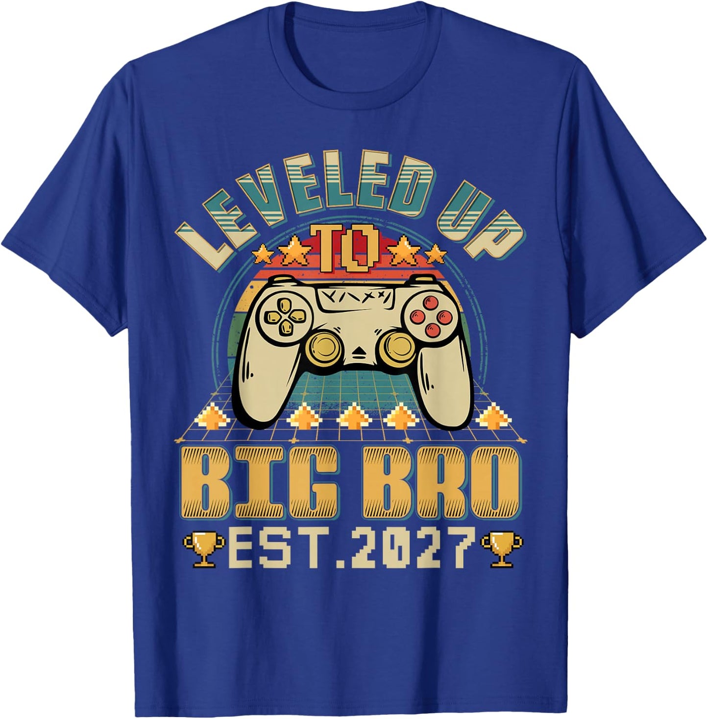 Vintage Leveling Up to Big Bro 2027 Promoted to Big Bro 2027 T-Shirt - T-Shirt | Royal