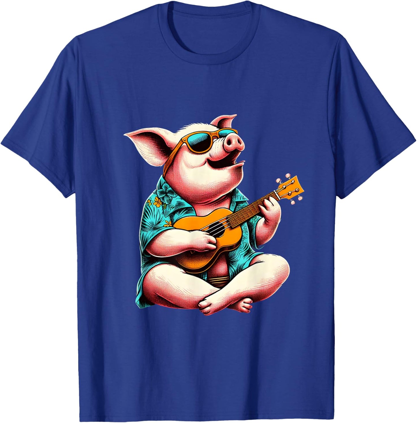 Pig Wearing a Hawaiian Shirt, Playing a Ukulele T-Shirt - T-Shirt | Royal