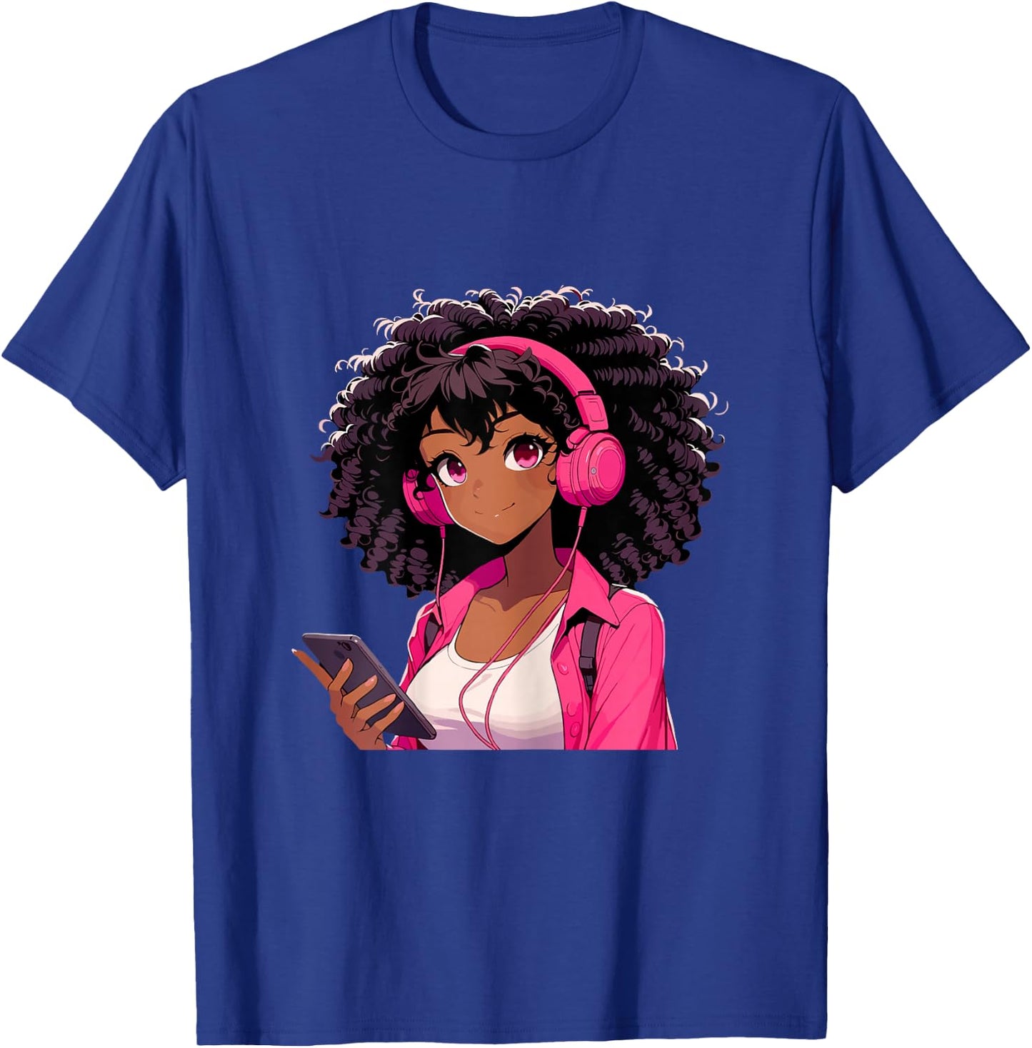 Black Girl Anime Music Headphones T-Shirt - T-Shirt | Royal