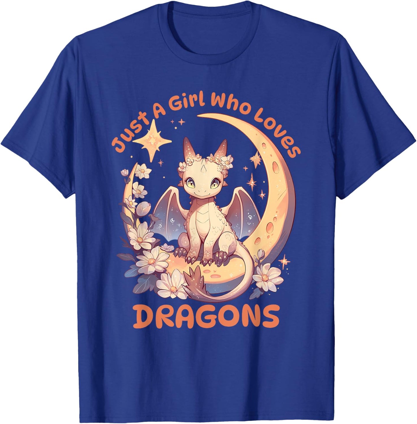 Just A Girl Who Loves Dragons Cute Dragon On Crescent Moon T-Shirt - T-Shirt | Royal