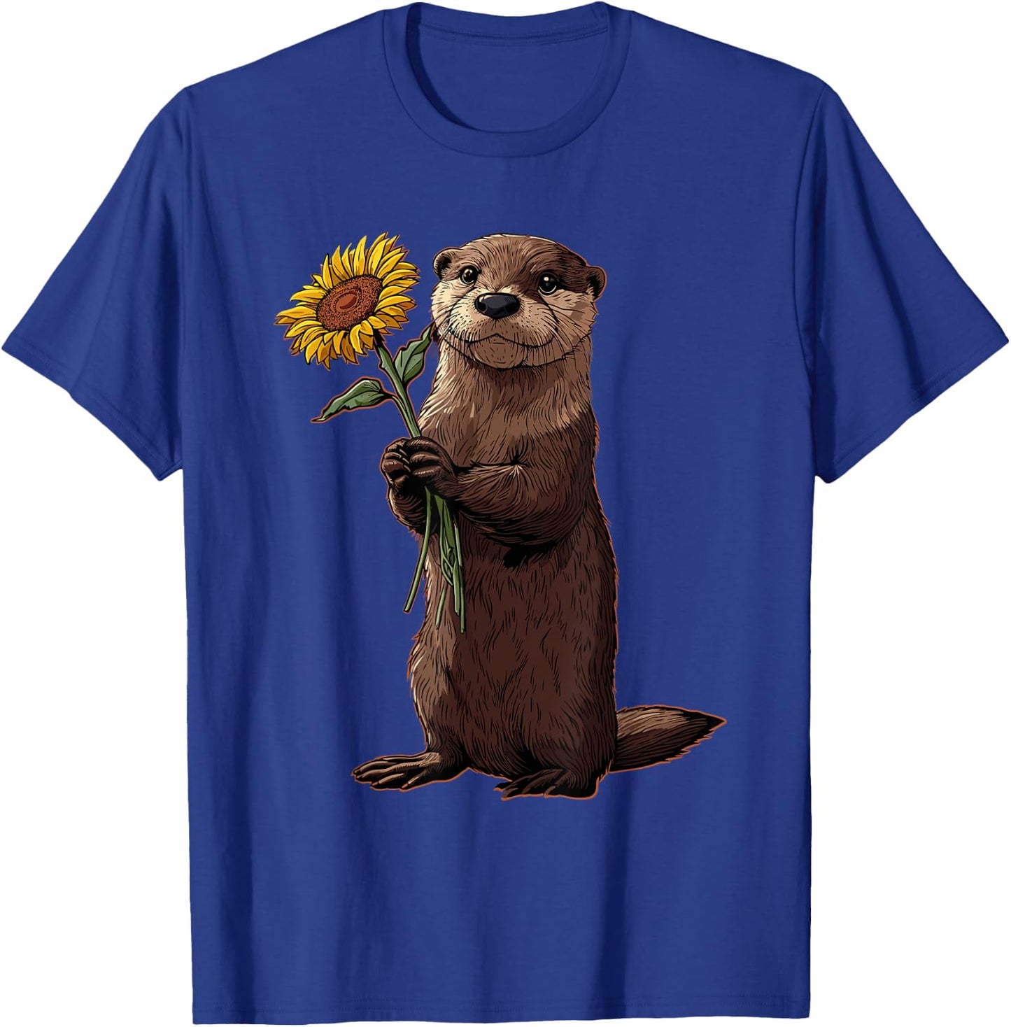 Otter Holding Sunflower Cute Animal Lover T-Shirt - T-Shirt | Royal