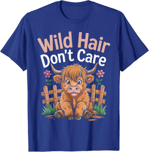 Wild Hair Don't Care Farm Farmer Scottish Highland Cows T-Shirt - T-Shirt | Royal
