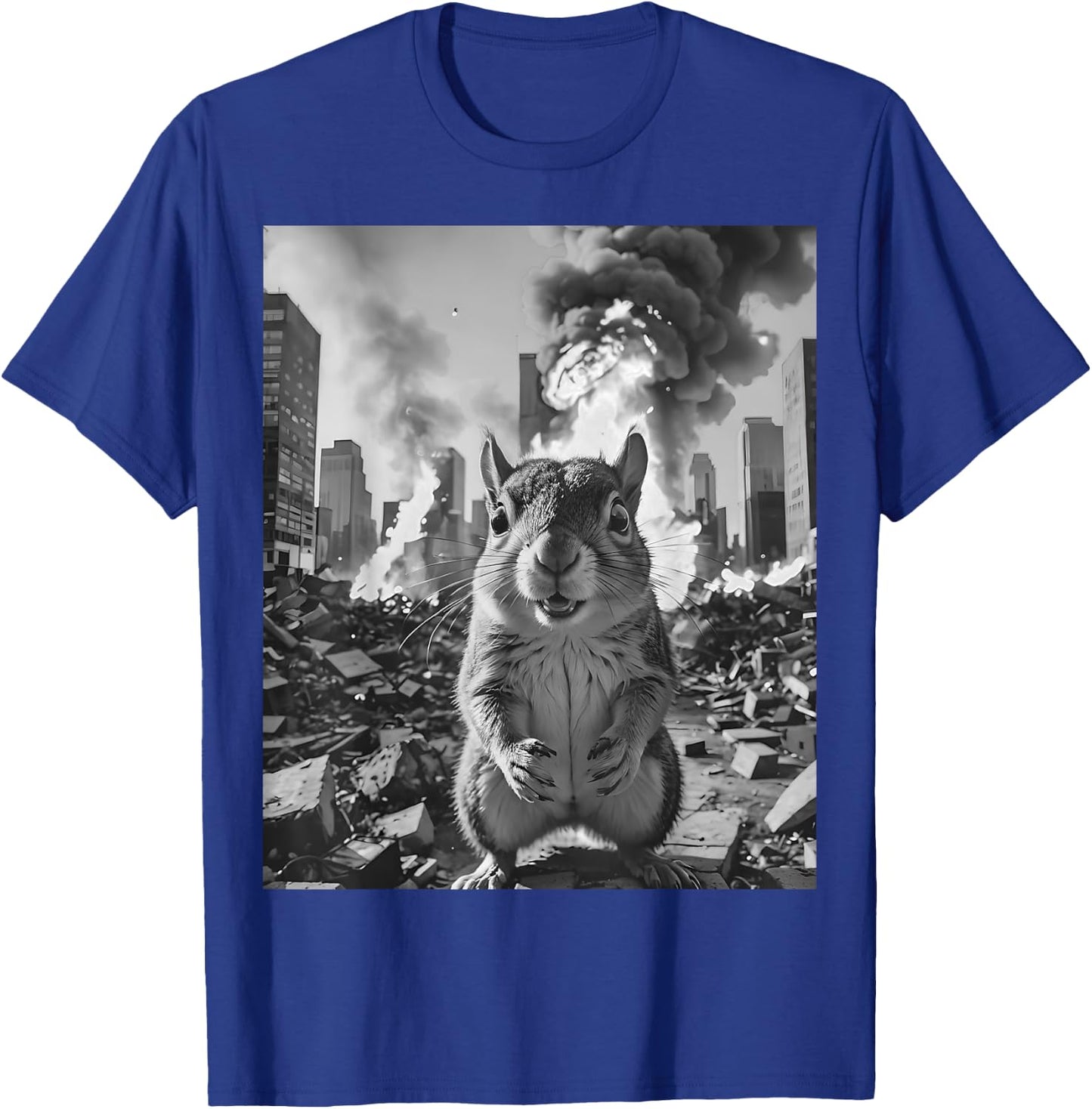 Funny Graphic Crazy Squirrel Selfie Destroying City T-Shirt - T-Shirt | Royal