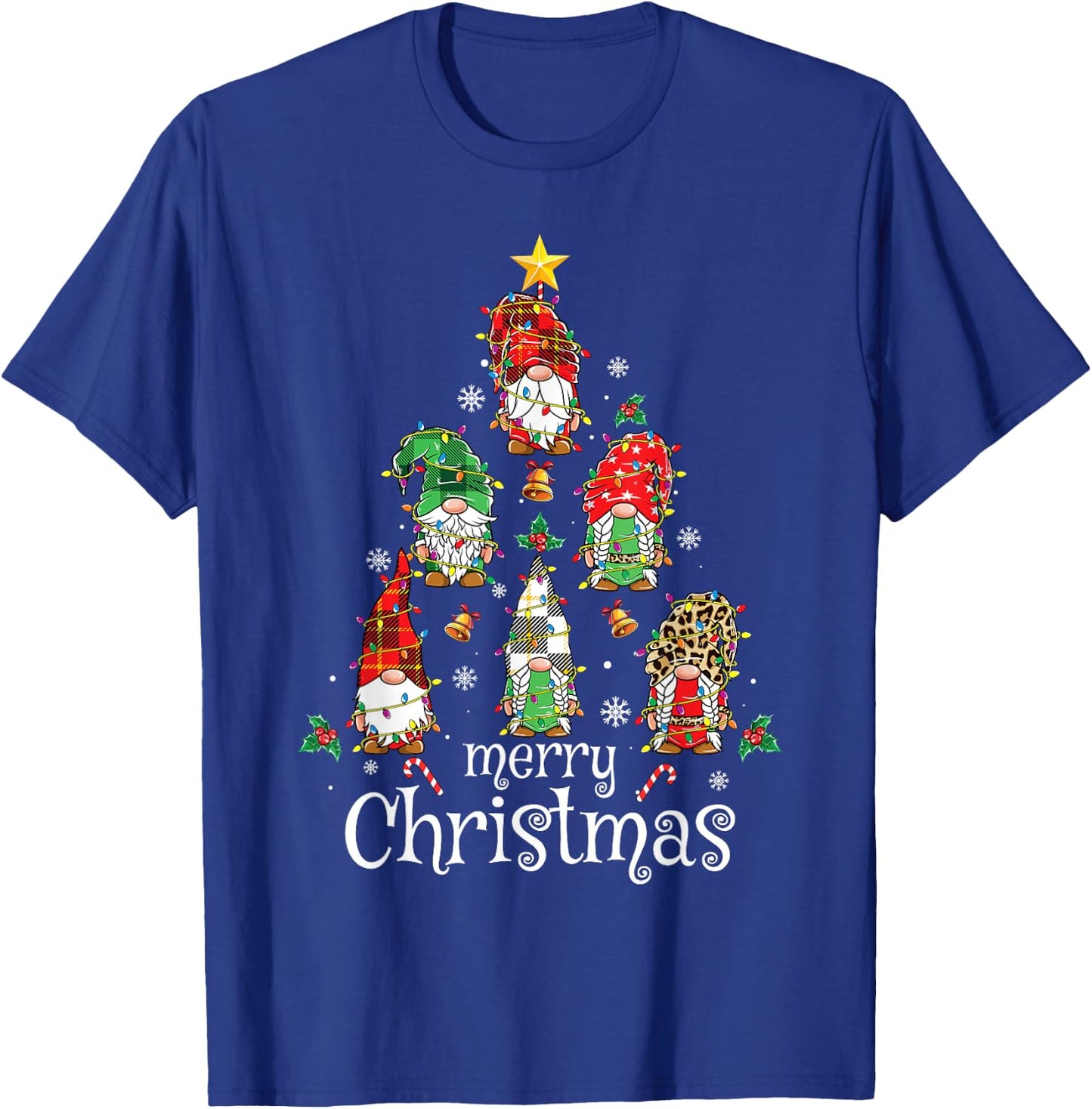 Merry Christmas Shirt Women Men Christmas Tree Gnomes T-Shirt - T-Shirt | Royal