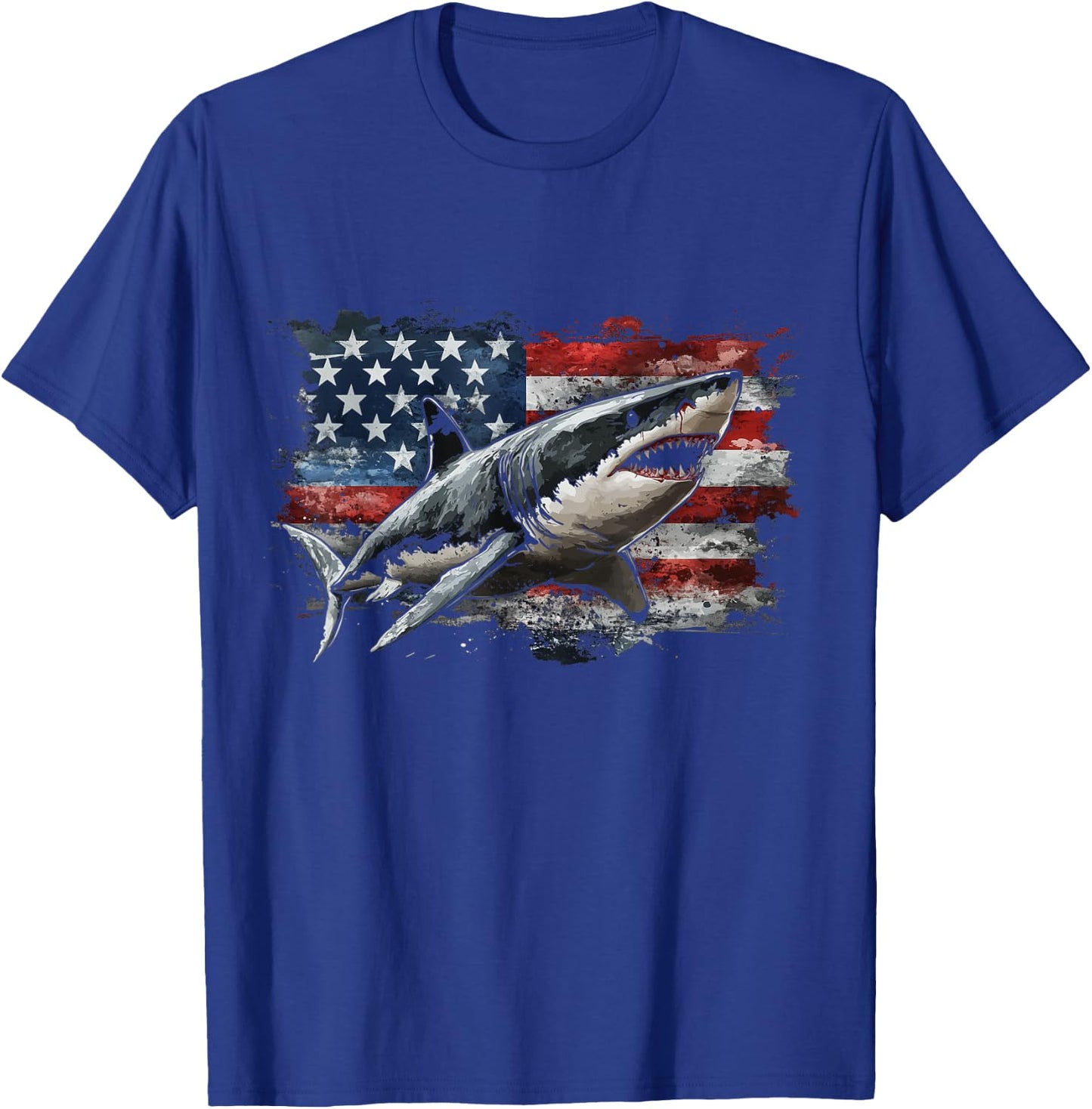Patriotic Great White Shark American Flag 4th Of July Shark T-Shirt - T-Shirt | Royal