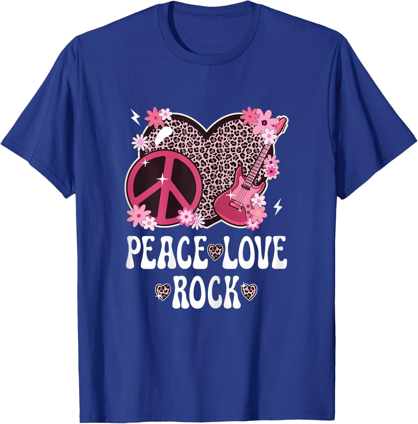 Peace Love Rock And Roll Leopard Print Women Rock Outfit T-Shirt - T-Shirt | Royal