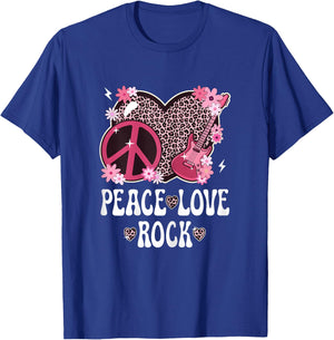 Peace Love Rock And Roll Leopard Print Women Rock Outfit T-Shirt - T-Shirt | Royal