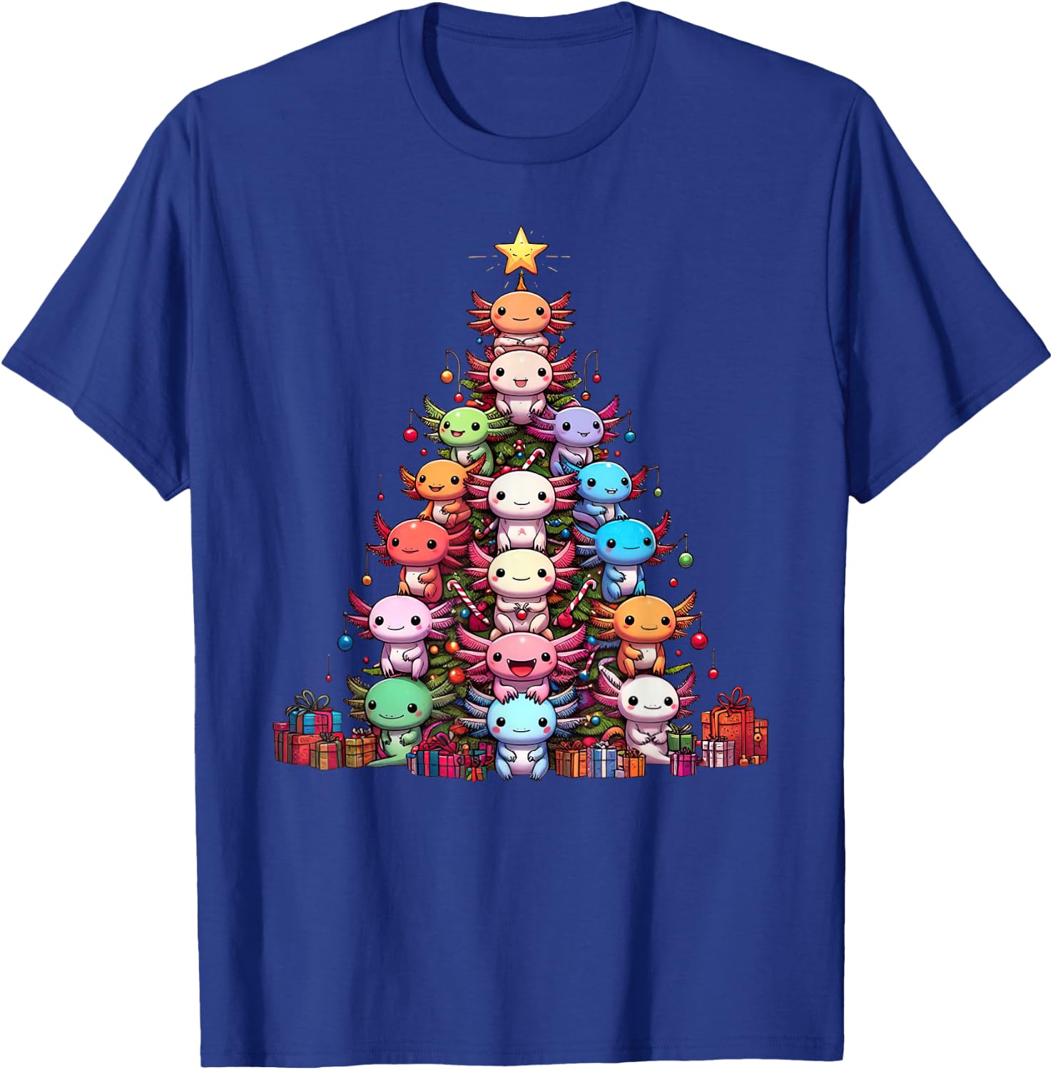 Axolotl Cute Christmas Tree Men Kids , Black, S T-Shirt - T-Shirt | Royal