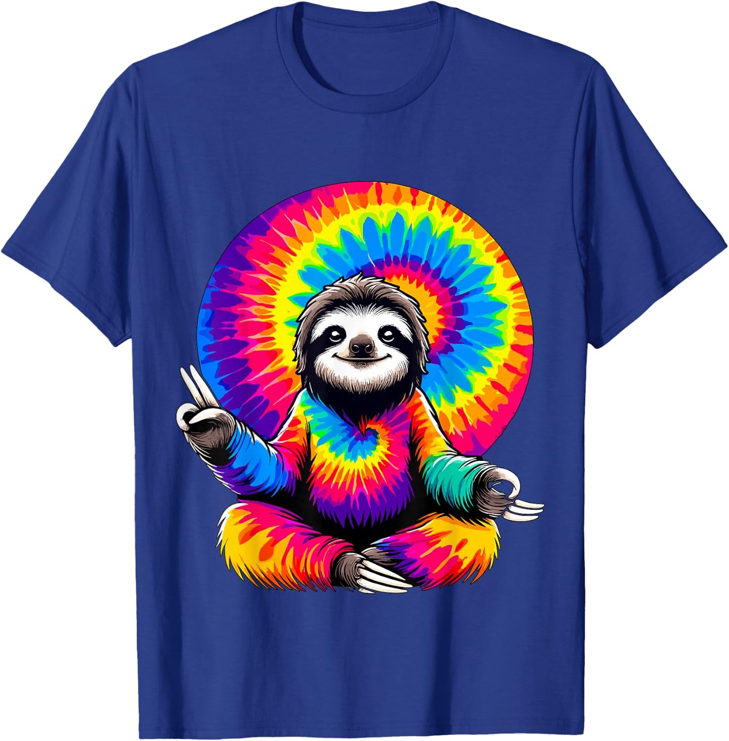 Hippie Sloth Peace Sign Tie-Dye T-Shirt - T-Shirt | Royal