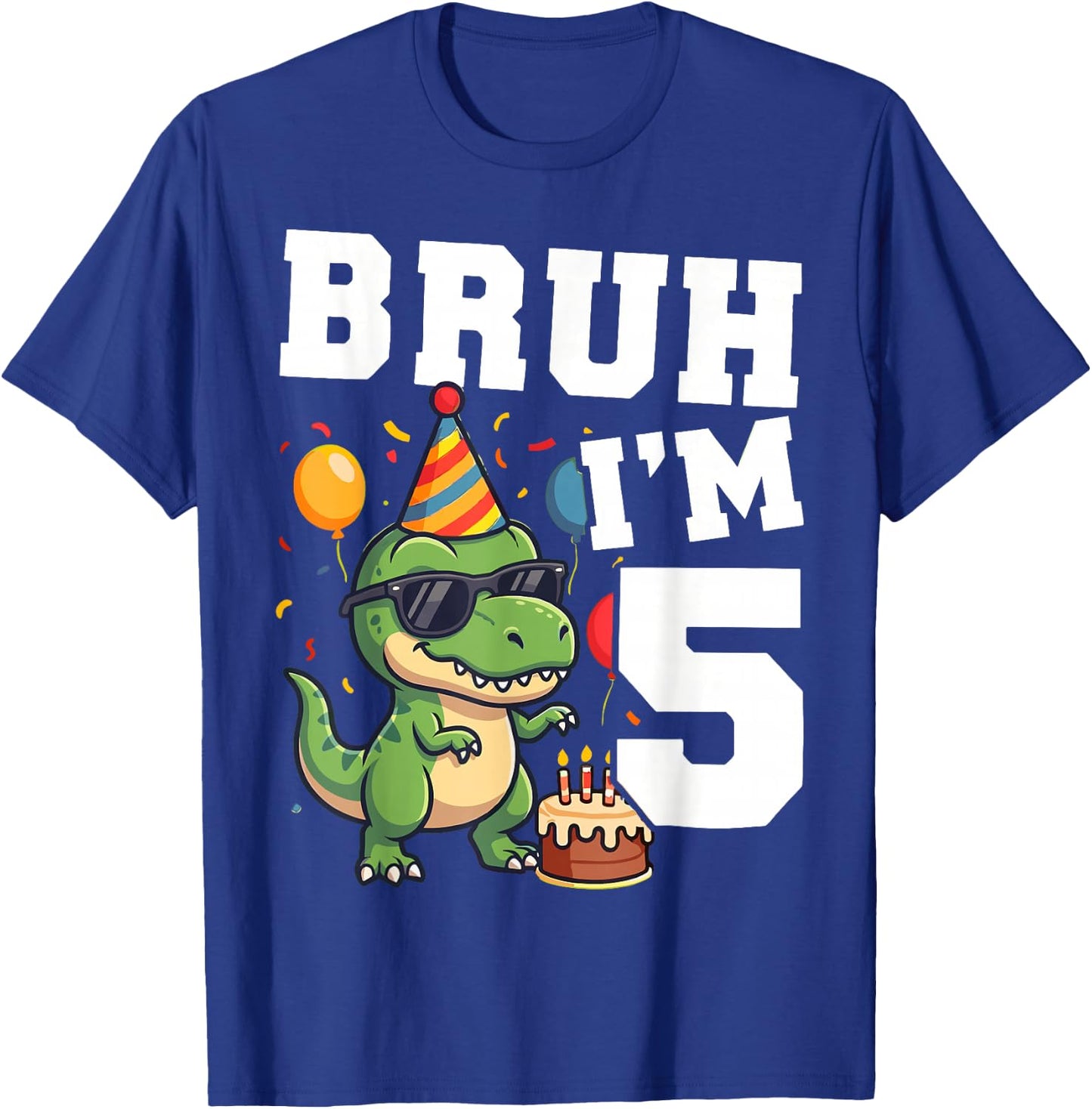 Bruh I’m 5 T Rex Dinosaur 5th Birthday Boy Party T-Shirt - T-Shirt | Royal