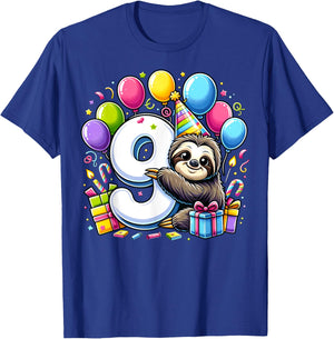 Kids Sloth Theme ninth Bday Party 9th Sloth Birthday T-Shirt - T-Shirt | Royal