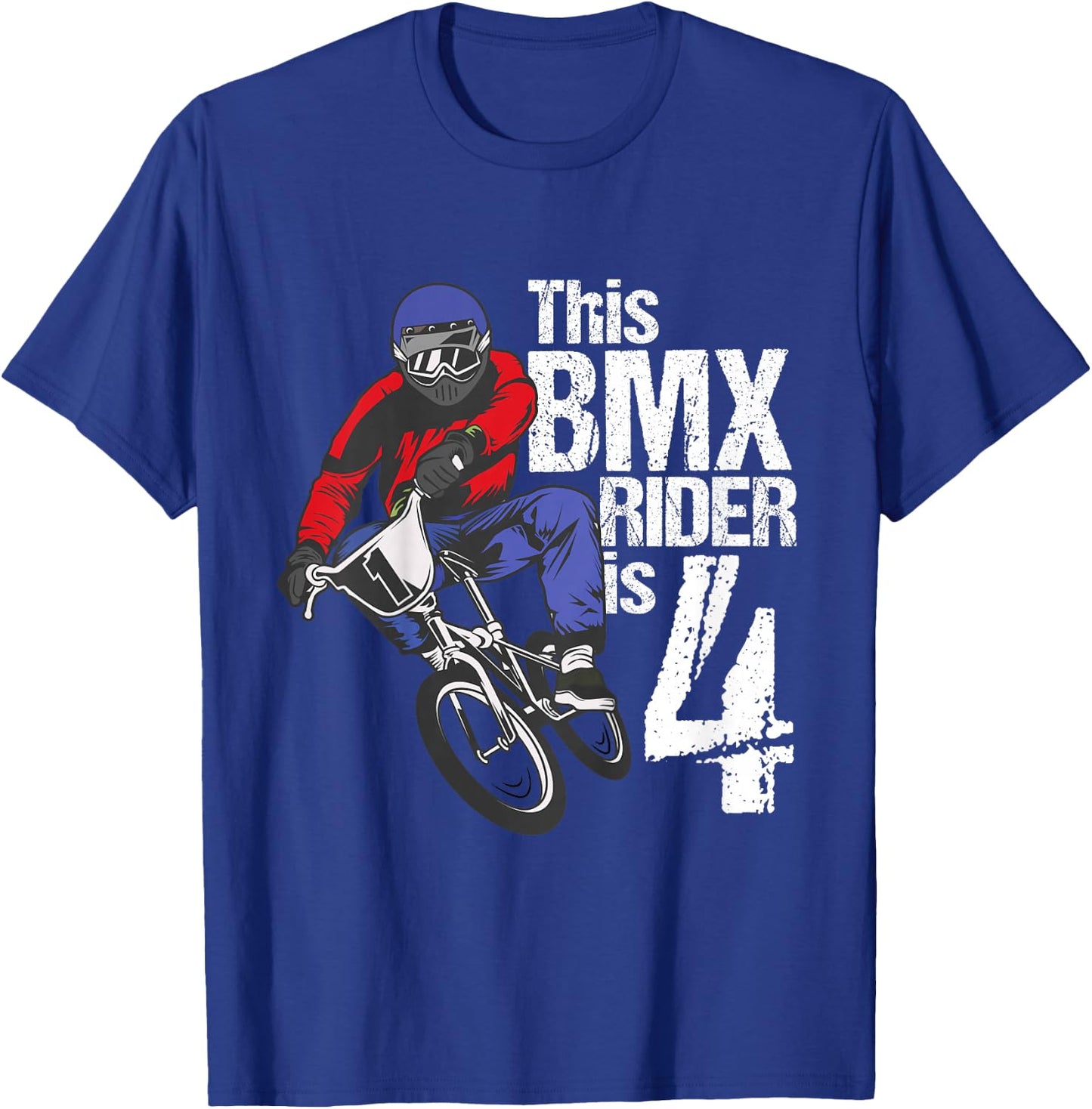 Kids 4 Year Old BMX Birthday Party Boys Dirt Bike Biking 4th Gift T-Shirt - T-Shirt | Royal