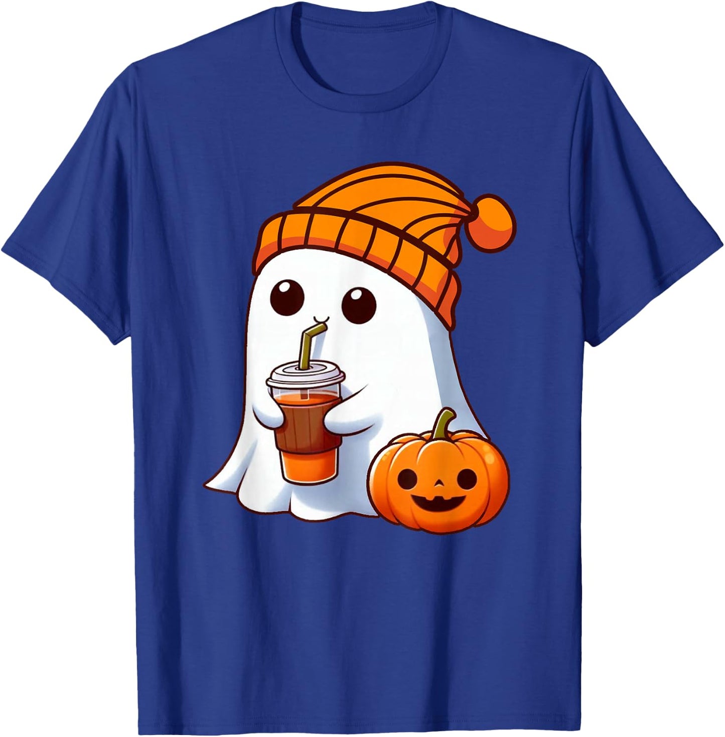 Halloween Costume Ghost drinking pumpkin Men Women girls T-Shirt - T-Shirt | Royal