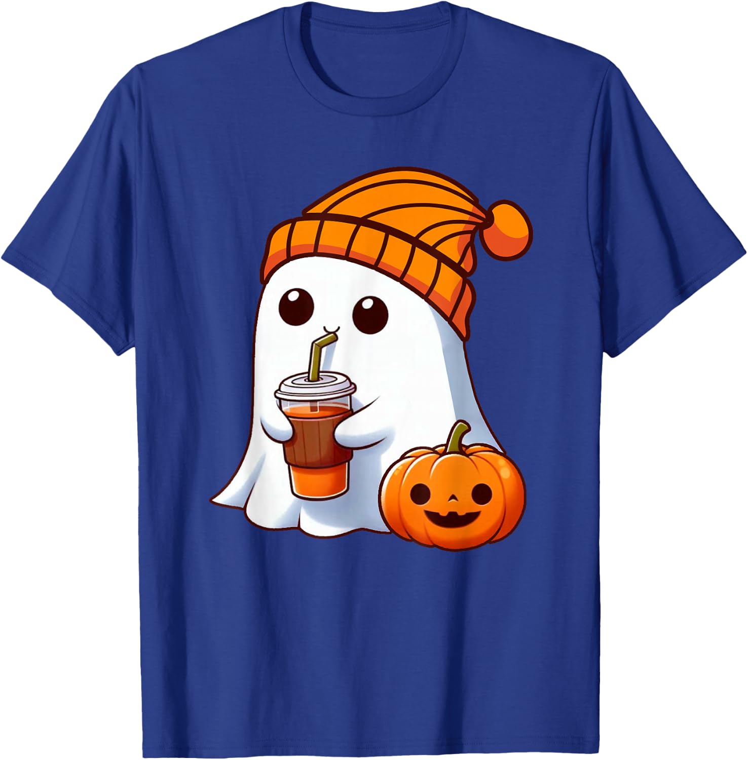 Halloween Costume Ghost drinking pumpkin Men Women girls T-Shirt - T-Shirt | Royal