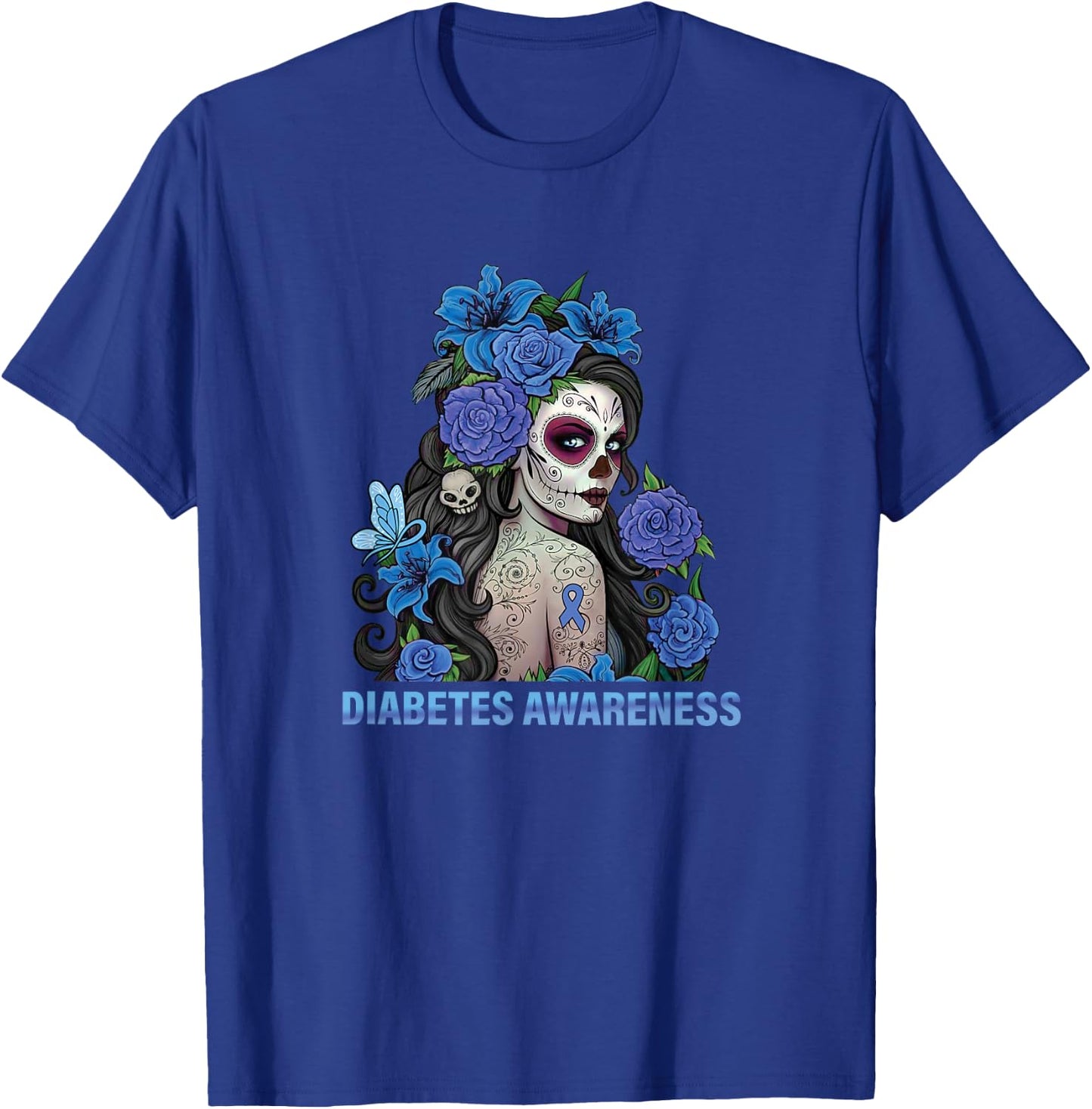 Floral Sugar Skull Women Diabetes Awareness T-Shirt - T-Shirt | Royal