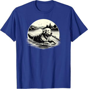 Golden Retriever Lake Retrieval Scene T-Shirt - T-Shirt | Royal