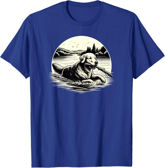 Golden Retriever Lake Retrieval Scene T-Shirt - T-Shirt | Royal